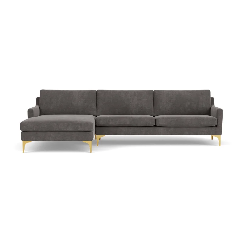 Astha Fabric Left Chaise Sofa (Brass Metal, Steel Grey)