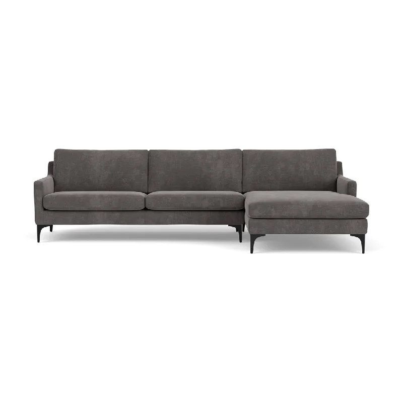 Astha Fabric Right Chaise Sofa (Black Metal, Steel Grey)