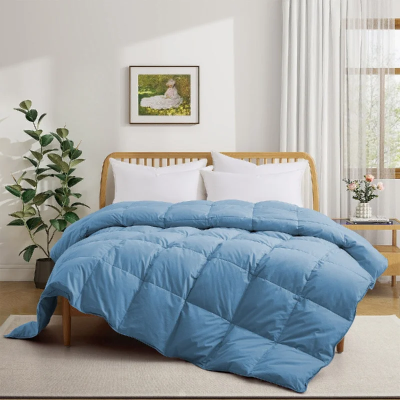 All Season Medium Warmth Organic Cotton Down Feather Comforter Duvet Insert, Steel Blue