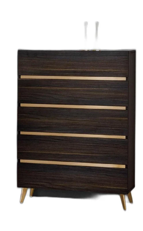 Marble / Solid Wood Stainless Steel Five Drawer Chest - Dark Brown