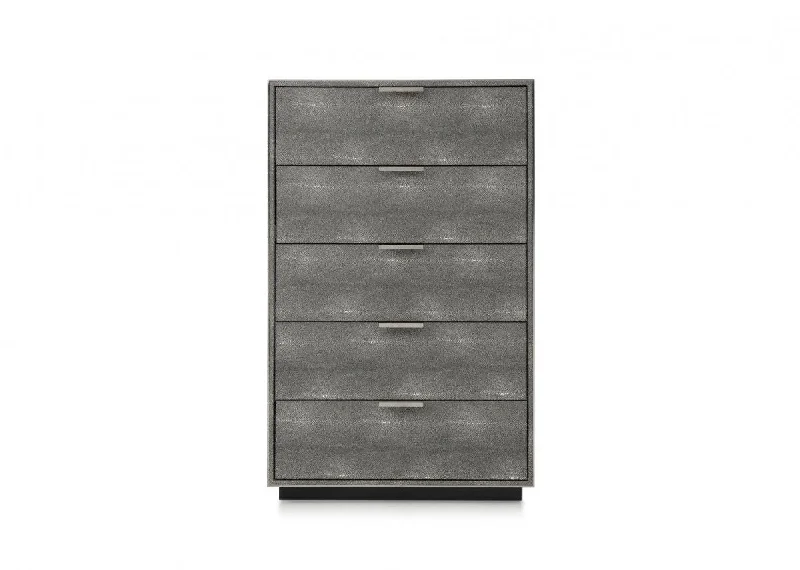 Solid Wood And Stainless Steel Five Drawer Chest - Gray