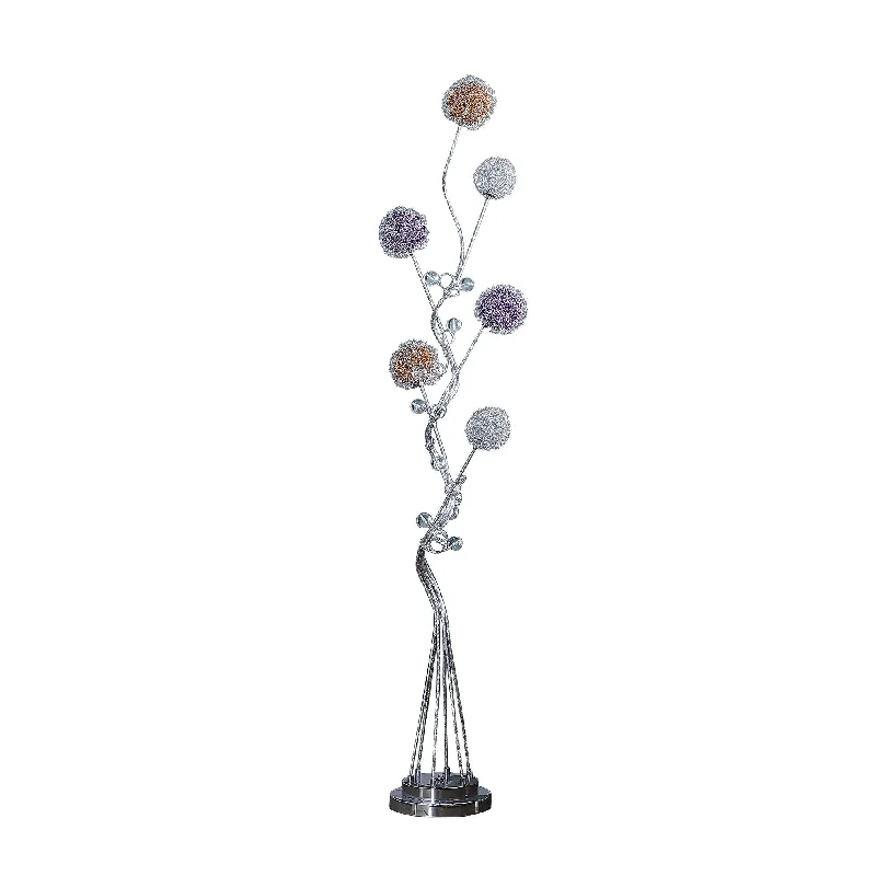 Steel Six Light Led Novelty Floor Lamp With Colorful Funky Floral Shades - Dark Gray