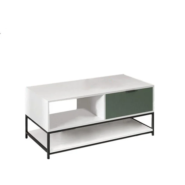 Watson - Wood Coffee Table Steel Frame With Shelves And Drawer